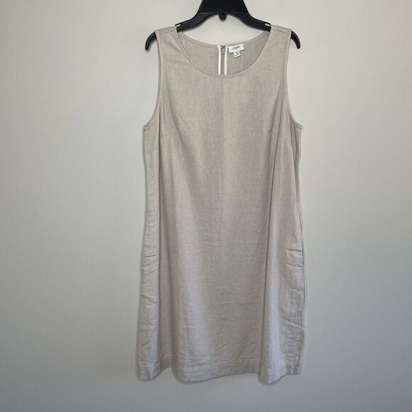 J.CREW Mini Dress Women 8 Beige Linen Blend NEW Sleeveless Shift Pockets CA406 - Picture 1 of 13